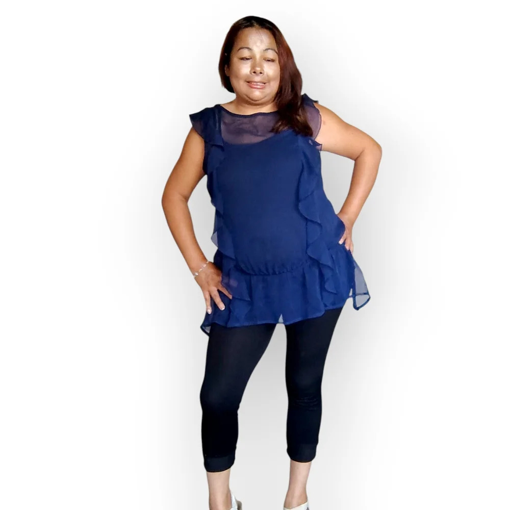 Jonathan Martin Navy Ruffle Blouse - Picture 9 of 16
